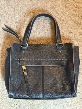 The Sak Double Handle Black Pebbled Leather Satchel Tote Bag